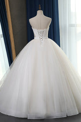 Sexy Strapless Sweetheart Wedding Dress Ball Gown Sleeveless White Tulle Bridal Gowns On Sale-27dress